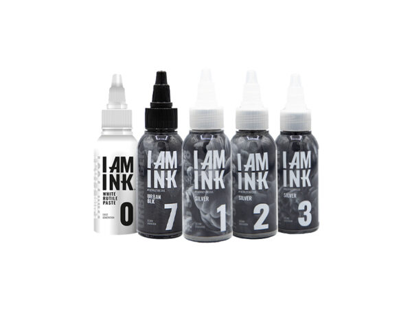 Tattoo Ink Set - Silverwash 1,2,3, Black 7 and White